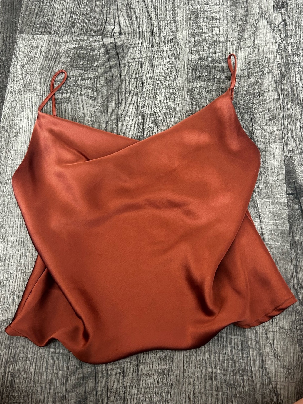 Satin Cowl Neck Cami in Rust